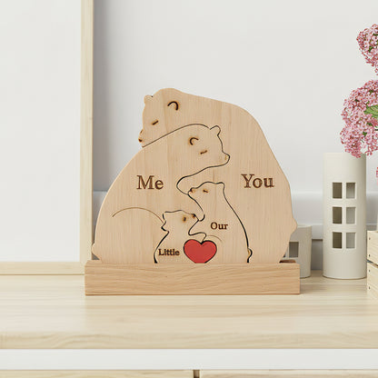 Personalized Bear Family Neem Wood