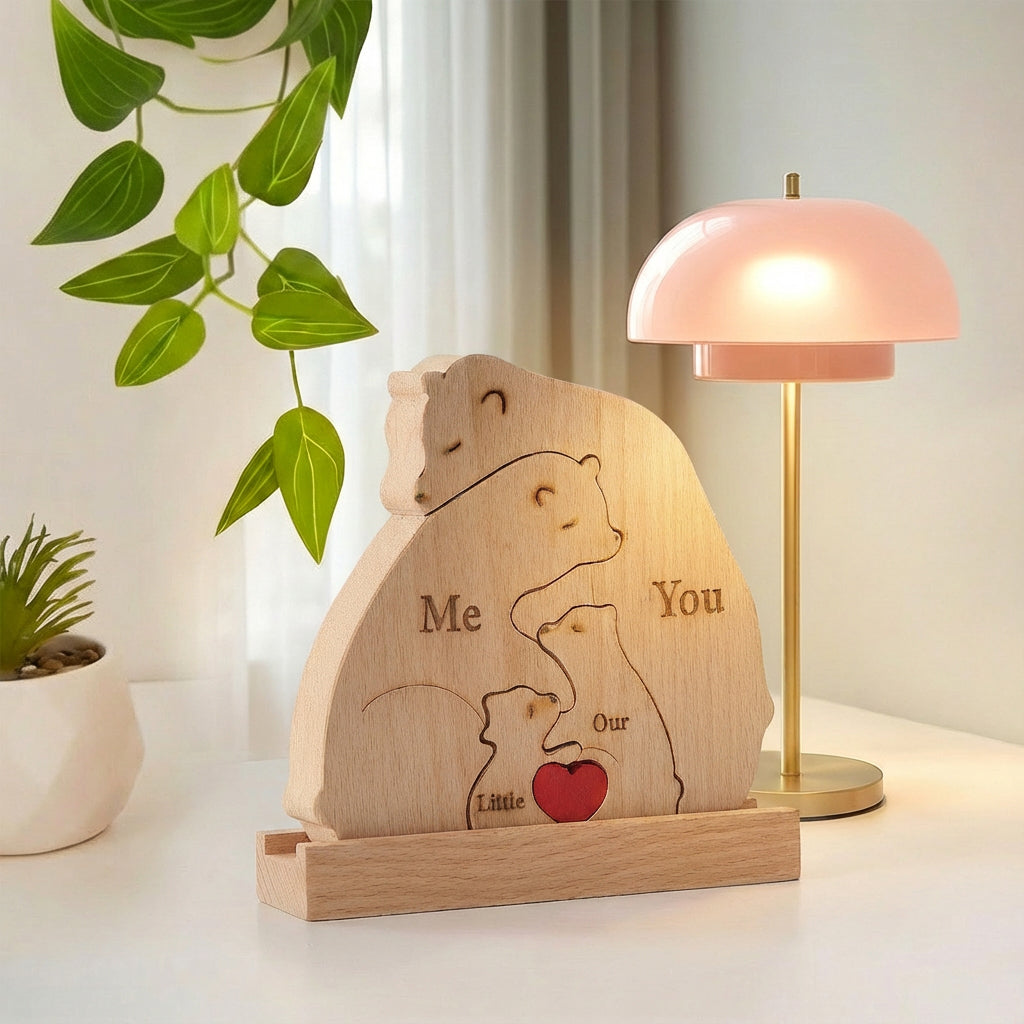 Personalized Bear Family Neem Wood
