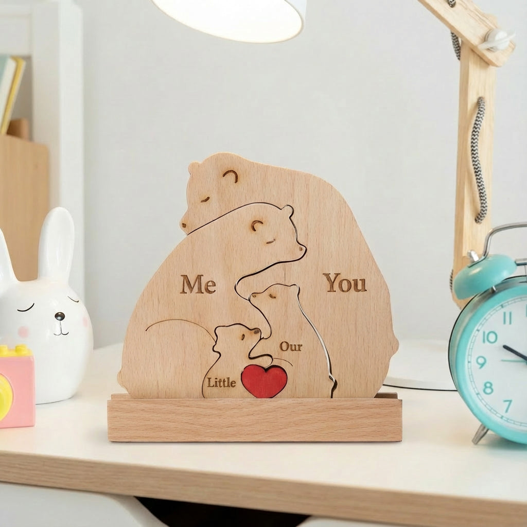 Personalized Bear Family Neem Wood
