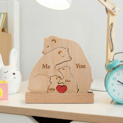 Personalized Bear Family Neem Wood